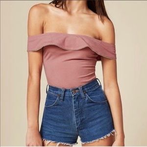 Pink classon off the shoulder Reformation bodysuit
